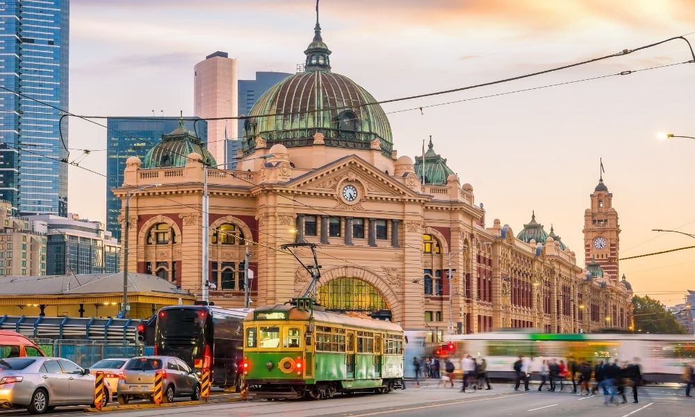 Melbourne street scene showing road users eligible for TAC claims